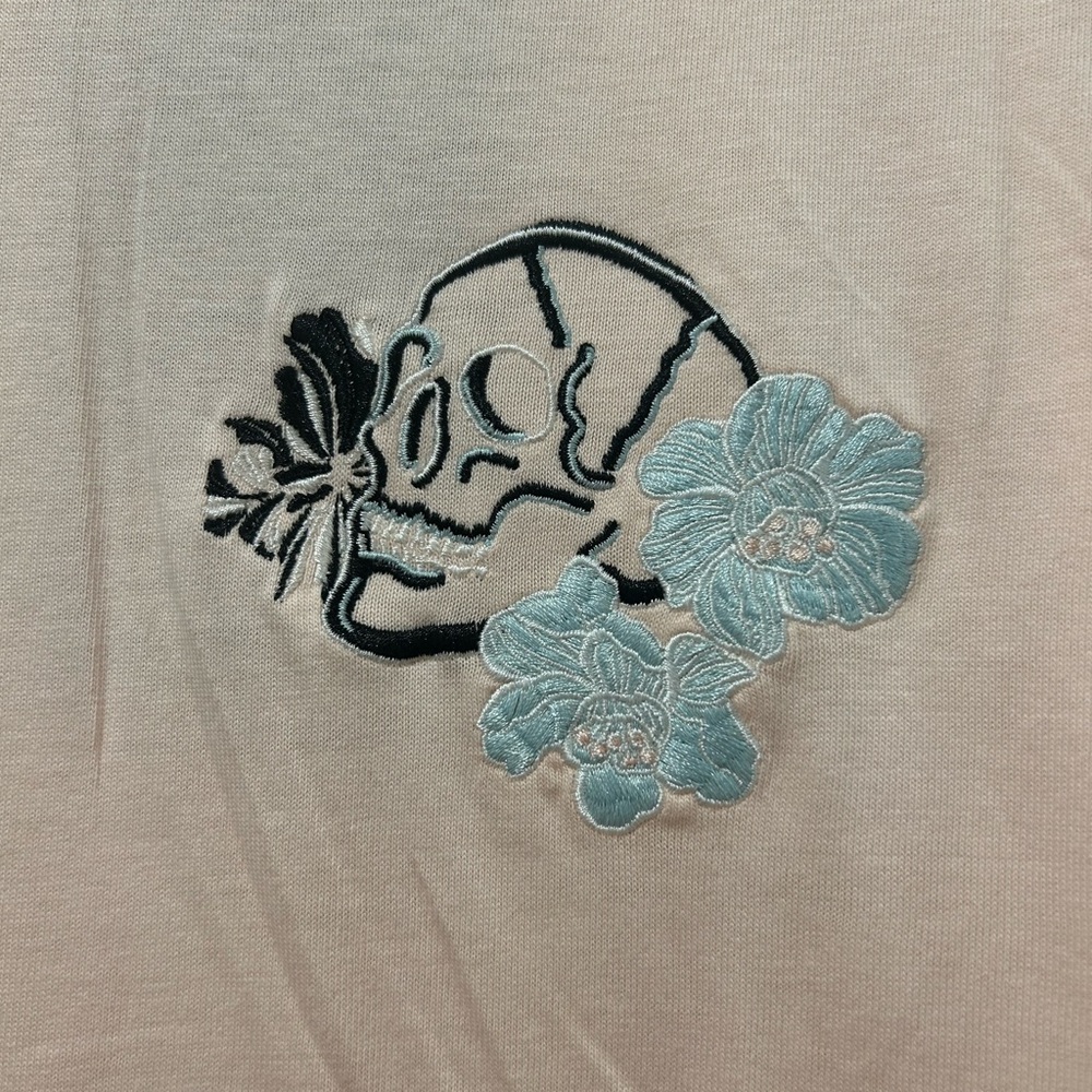 The Kooples 100% Cotton Pink Embroidered Skull T-Shirt Size L - Picture 3 of 9